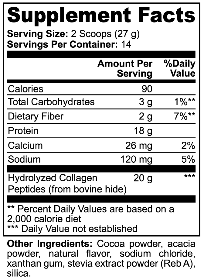 Adrena Collagen Powder™ – Grass‑Fed Hydrolyzed Collagen Peptides, Chocolate (20 g)