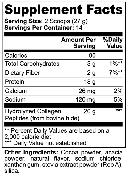 Adrena Collagen Powder™ – Grass‑Fed Hydrolyzed Collagen Peptides, Chocolate (20 g)